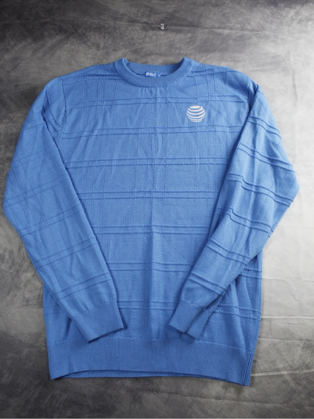 Men's Blue Crewneck Sweater with Subtle Grid Detail
